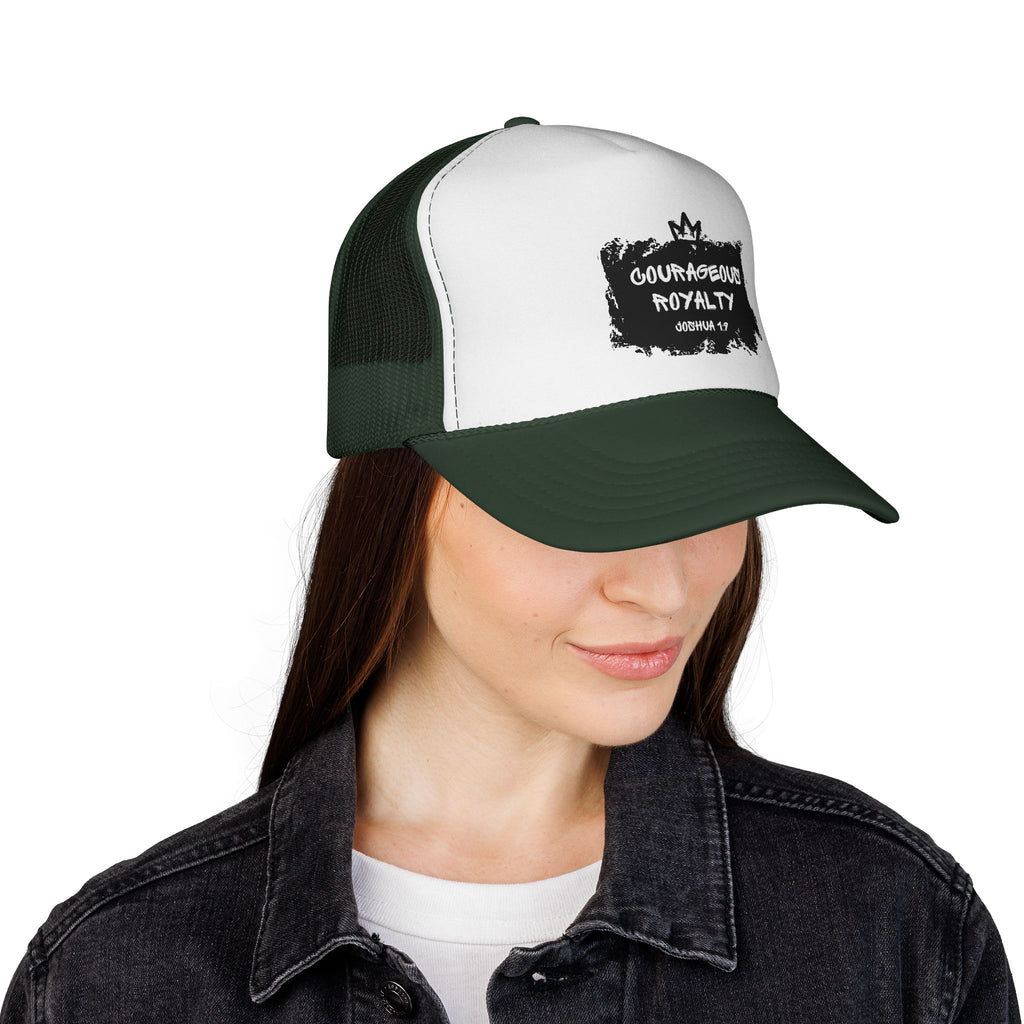 Courageous Royalty Trucker Cap – Patriotic Mesh Hat with Joshua 1:9 Design