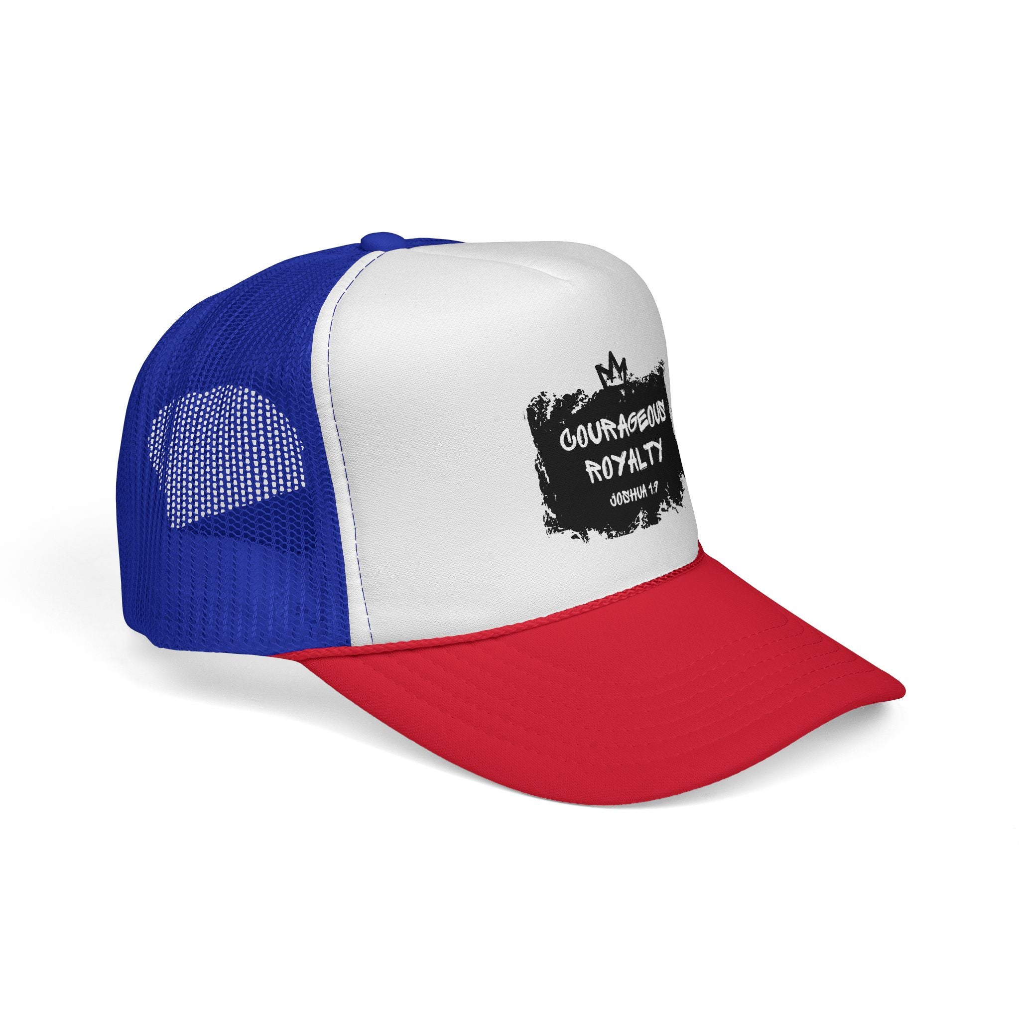 Courageous Royalty Trucker Cap – Patriotic Mesh Hat with Joshua 1:9 Design