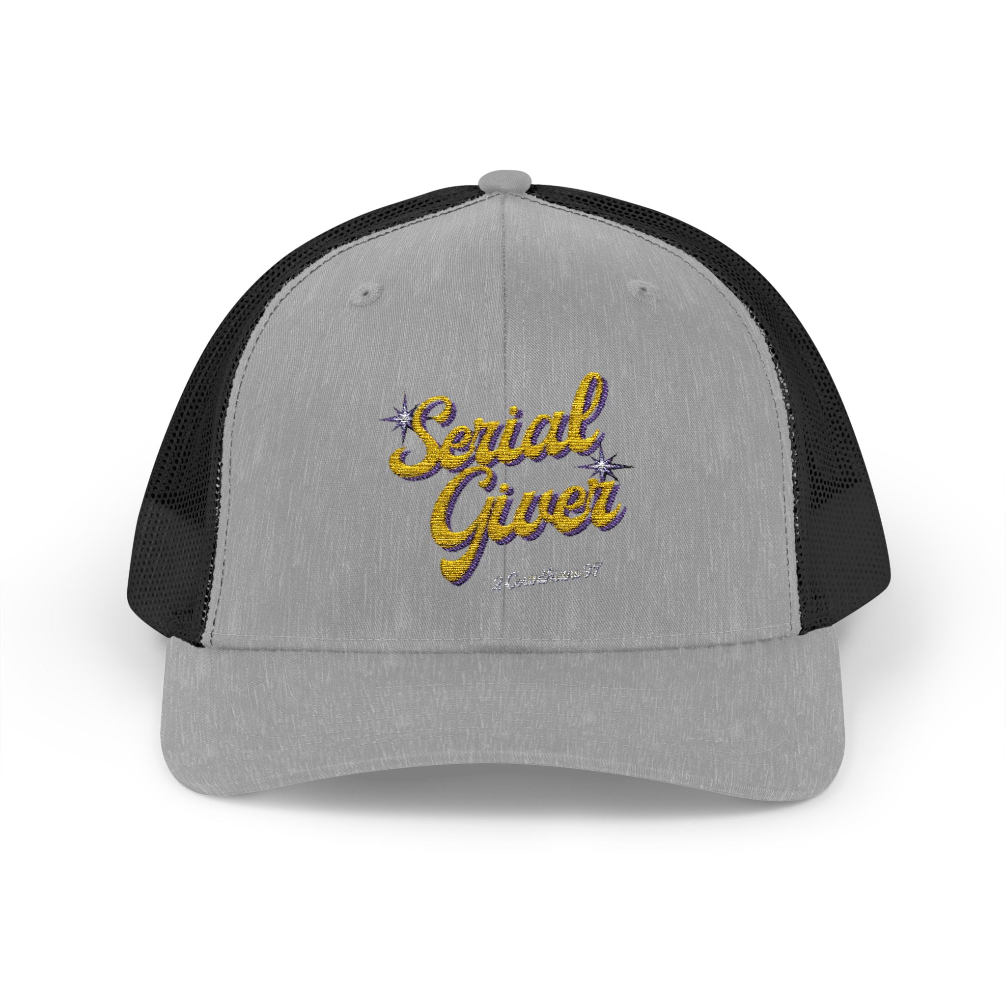 Serial Giver Snapback Trucker Cap — "God loves a cheerful giver" (2 Corinthians 9:7)