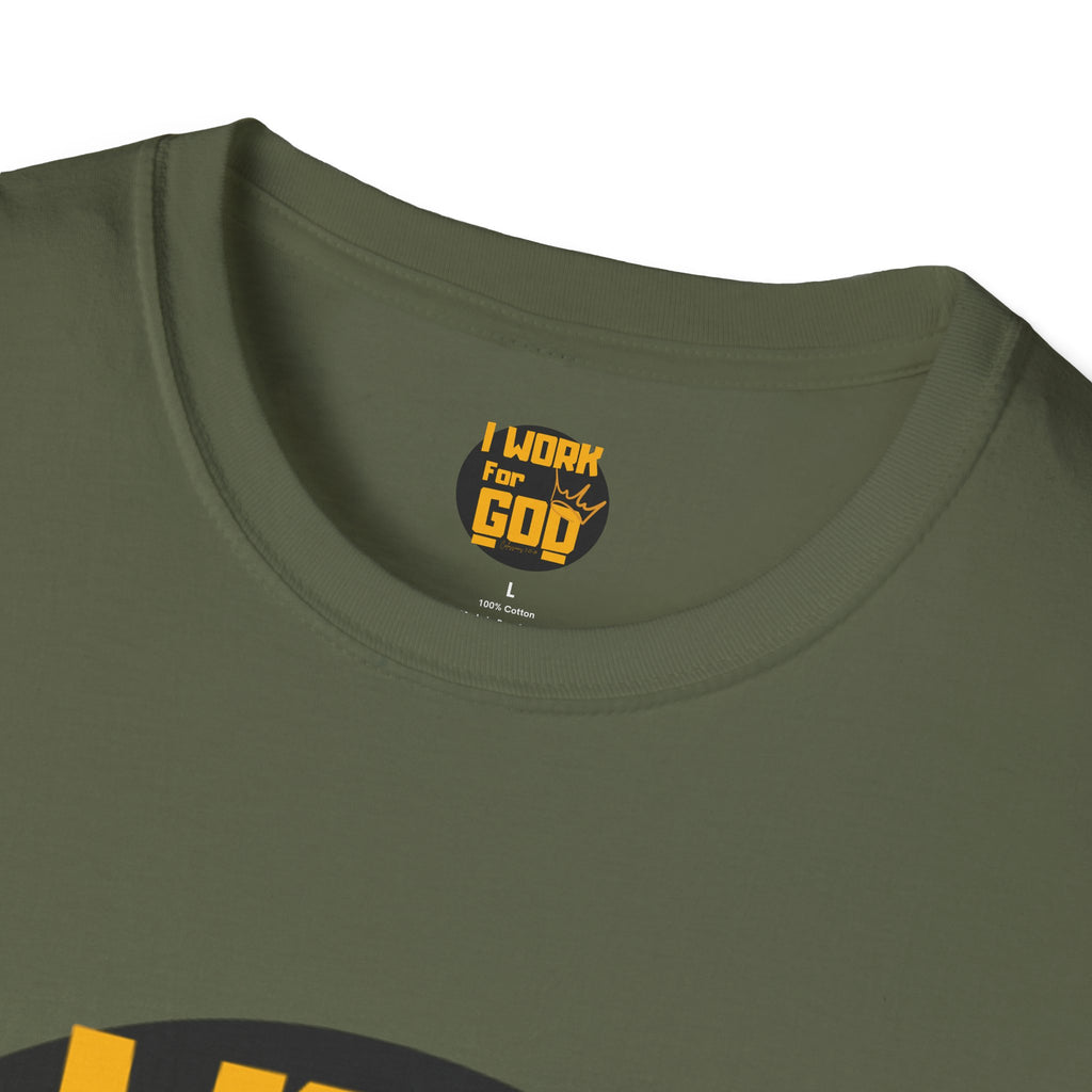 I Work For God T-Shirt — Christian Faith Graphic Tee with Crown
