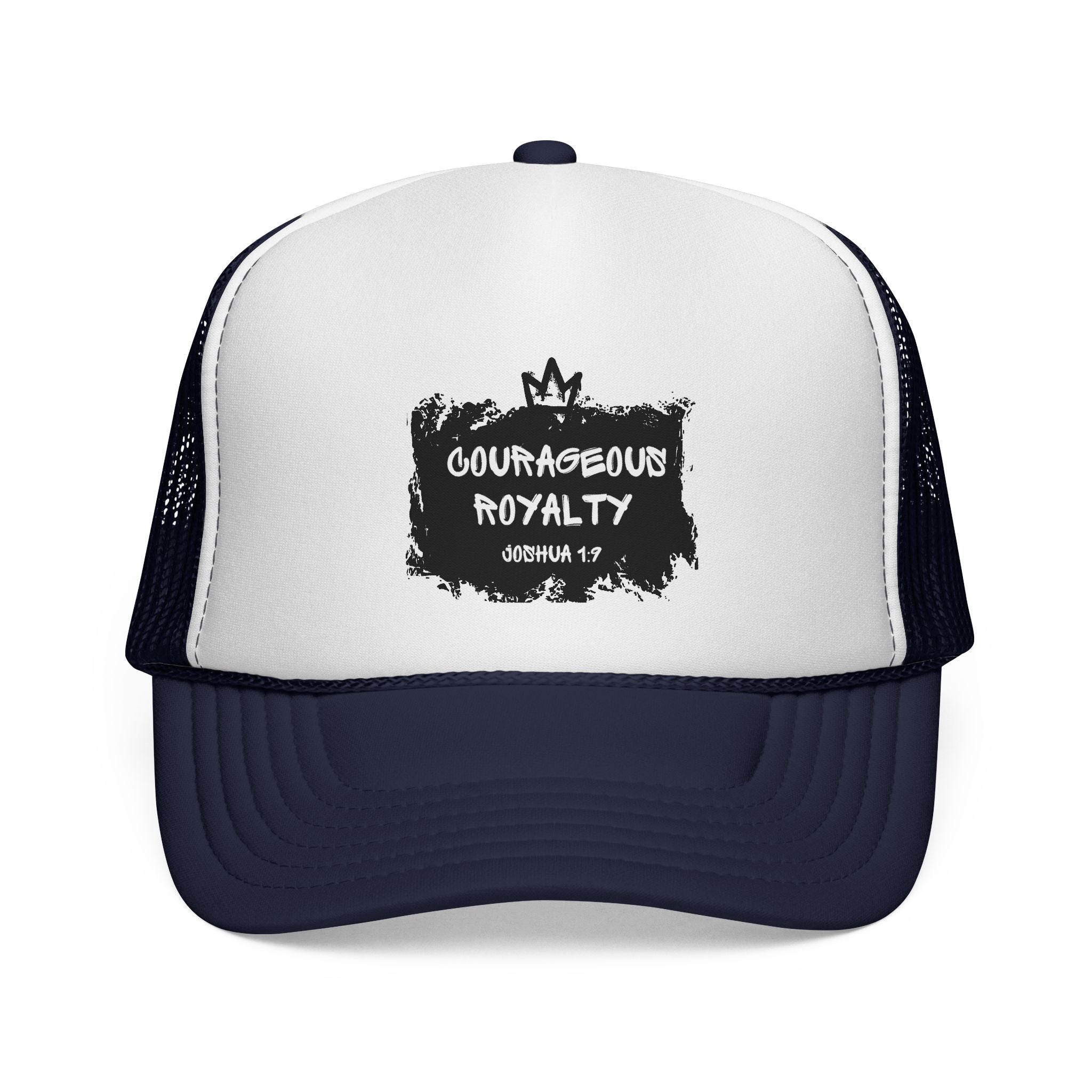 Courageous Royalty Trucker Cap – Patriotic Mesh Hat with Joshua 1:9 Design