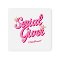 Serial Giver Pink Retro Script Magnet — 2 Corinthians 9:7 Die-Cut Magnet