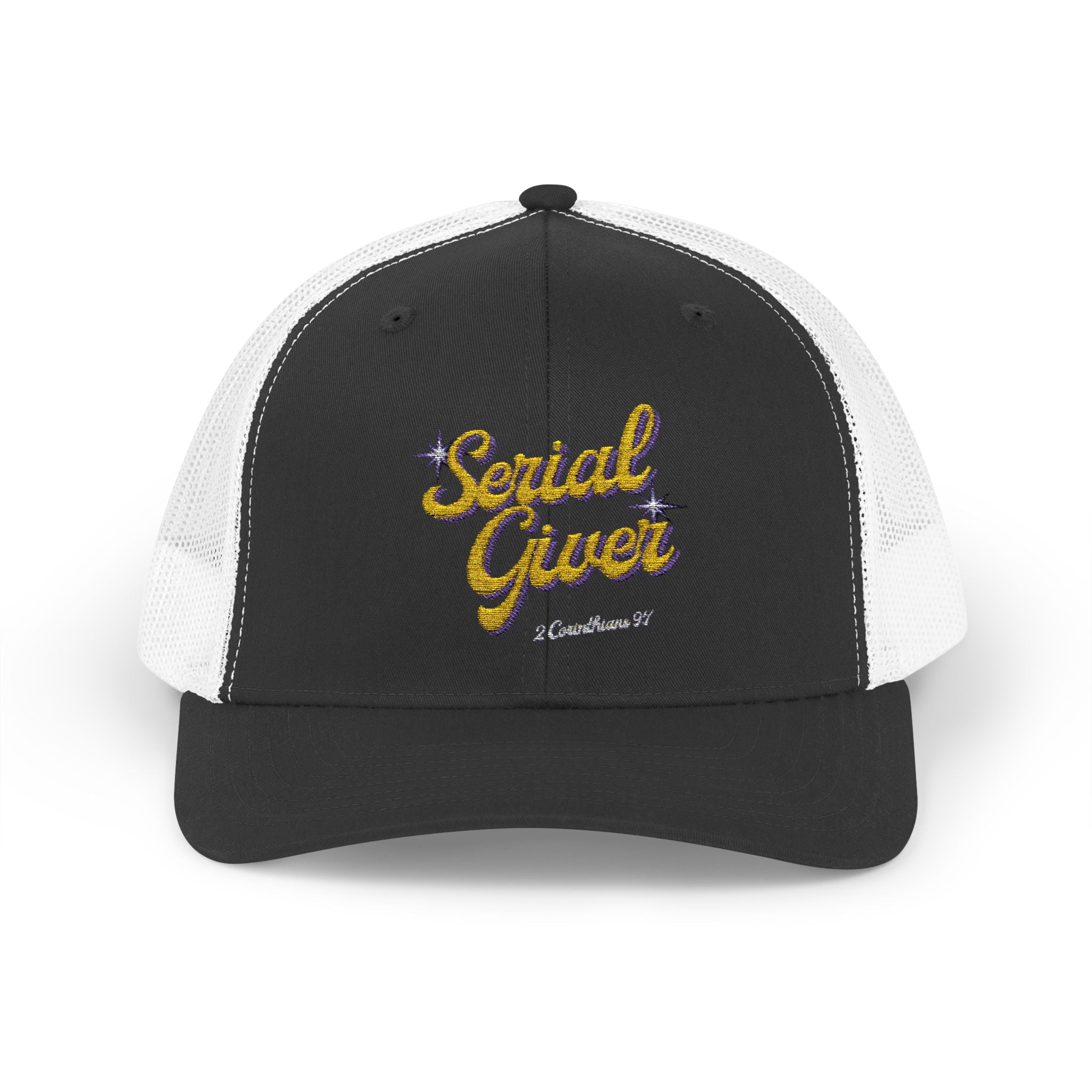 Serial Giver Snapback Trucker Cap — "God loves a cheerful giver" (2 Corinthians 9:7)