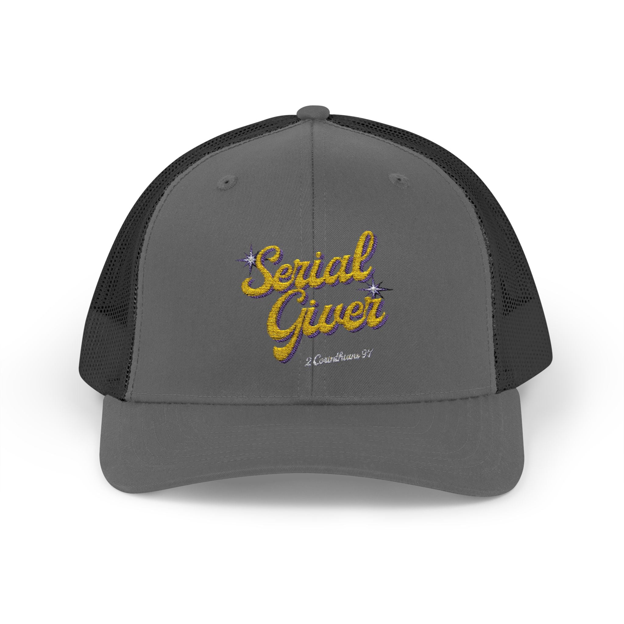 Serial Giver Snapback Trucker Cap — "God loves a cheerful giver" (2 Corinthians 9:7)