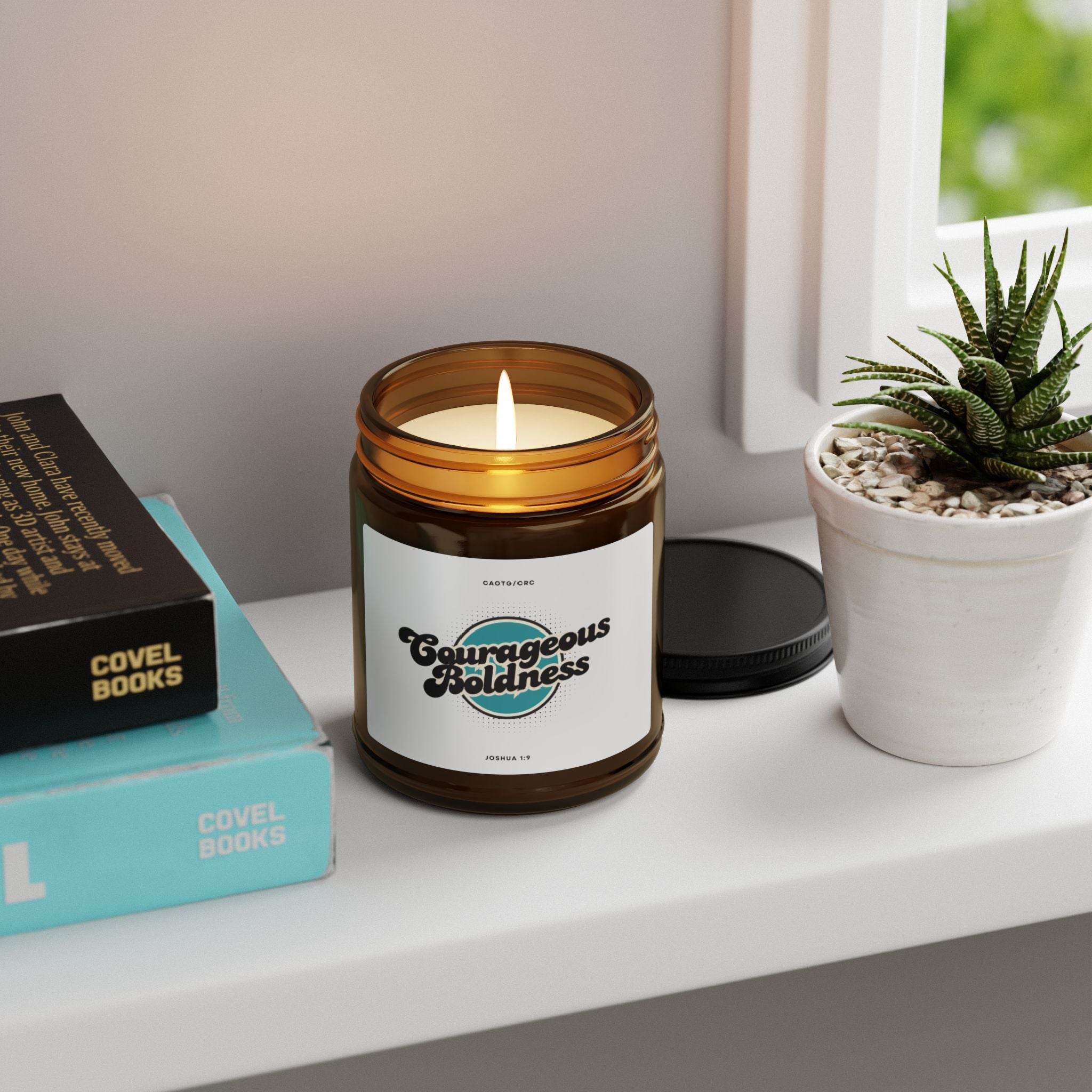 Courageous Boldness Joshua 1:9 Scented Soy Candle — Amber Jar (Multiple Sizes)