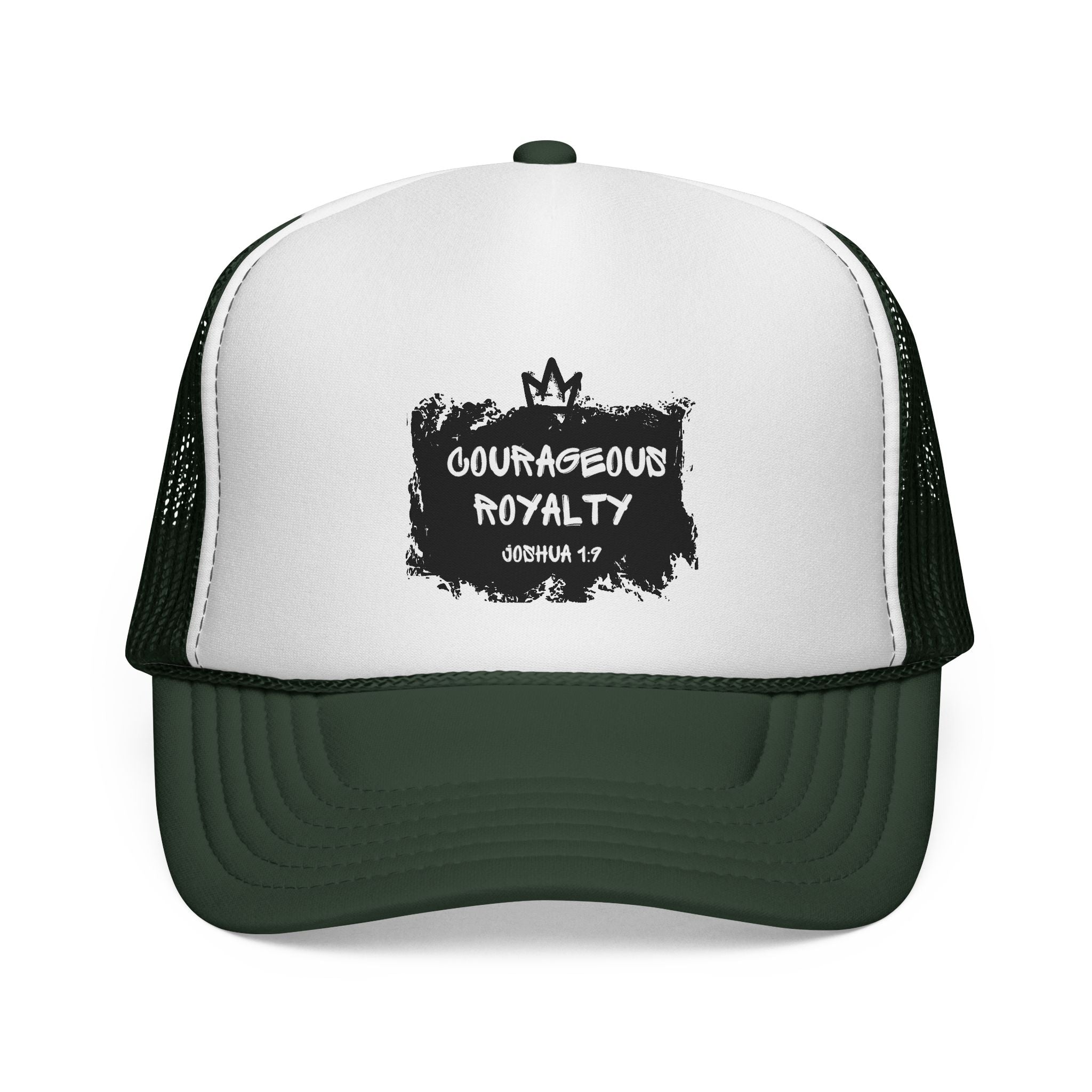 Courageous Royalty Trucker Cap – Patriotic Mesh Hat with Joshua 1:9 Design