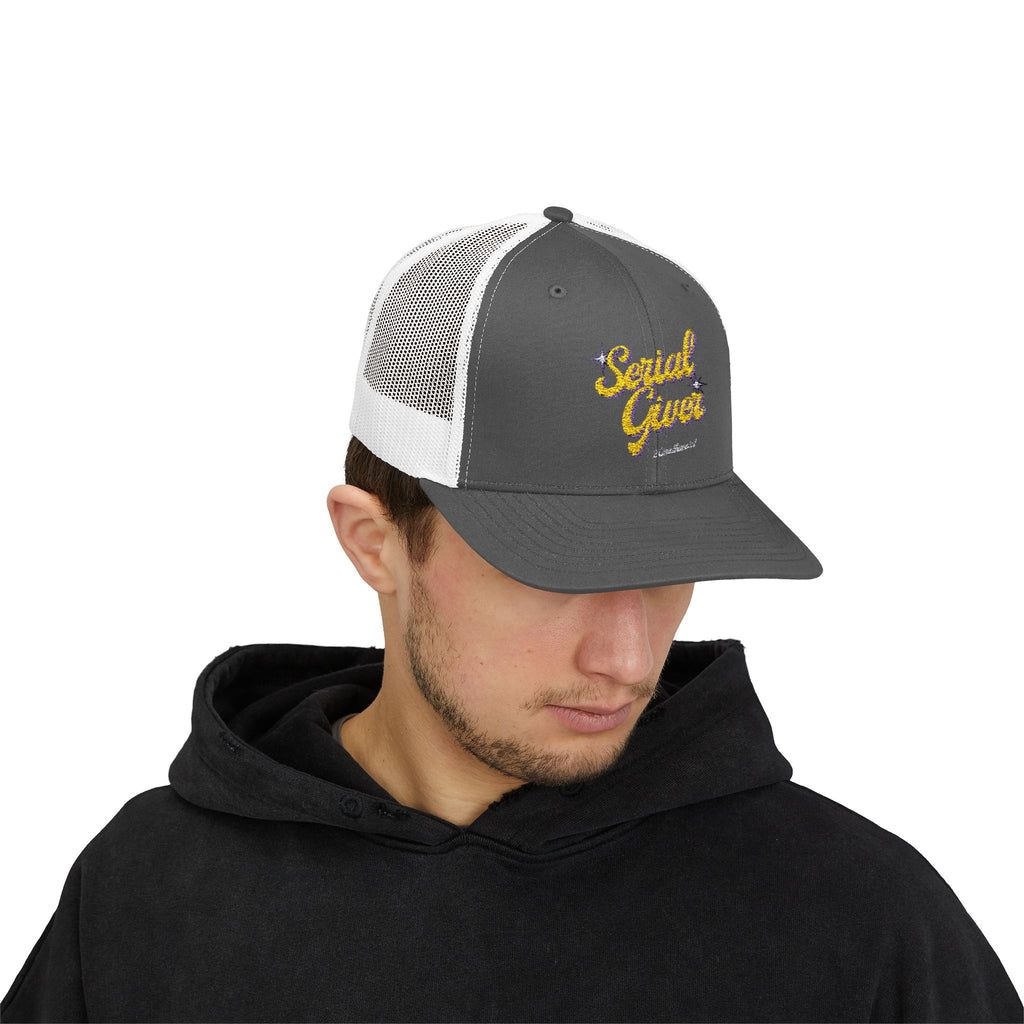Serial Giver Snapback Trucker Cap — "God loves a cheerful giver" (2 Corinthians 9:7)
