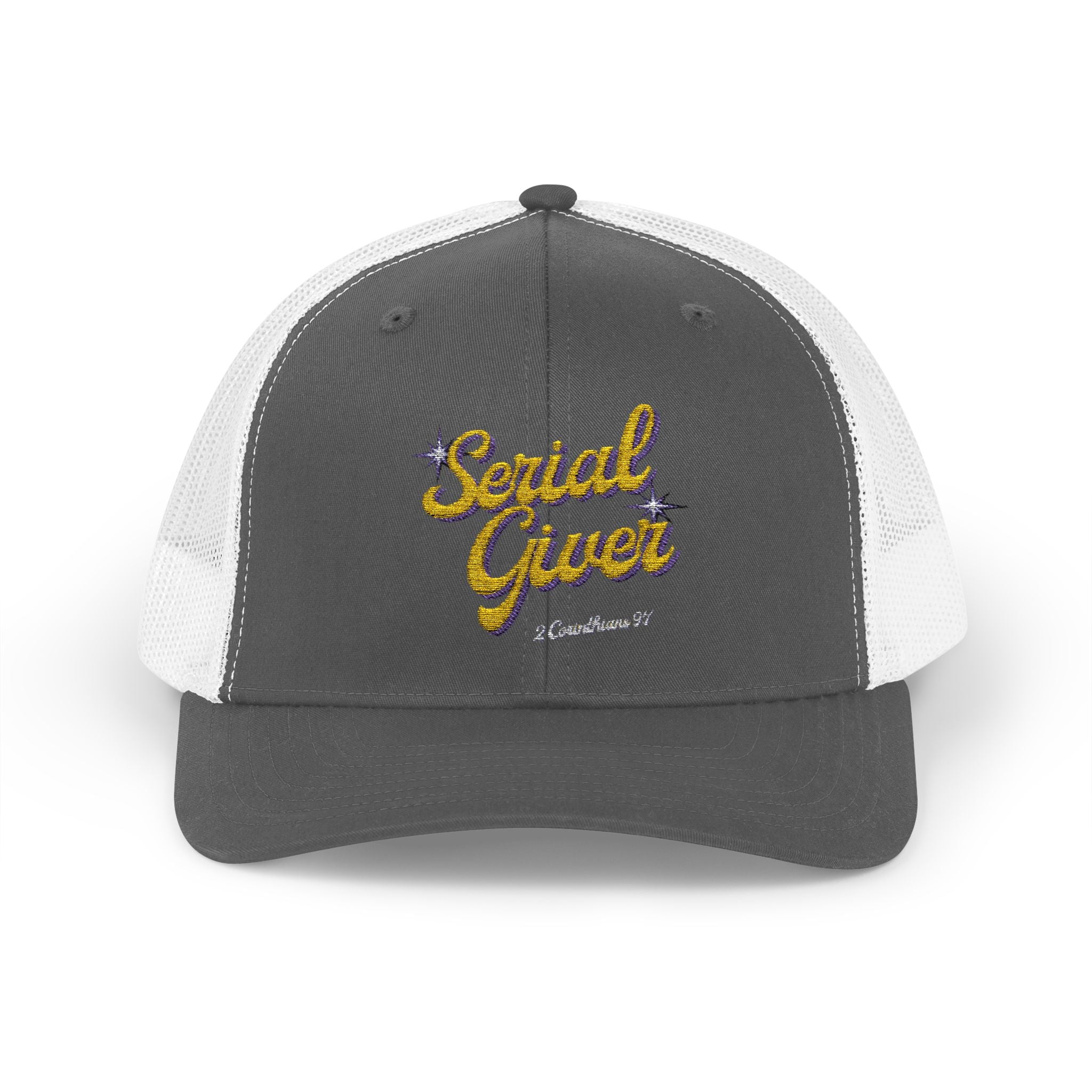 Serial Giver Snapback Trucker Cap — "God loves a cheerful giver" (2 Corinthians 9:7)