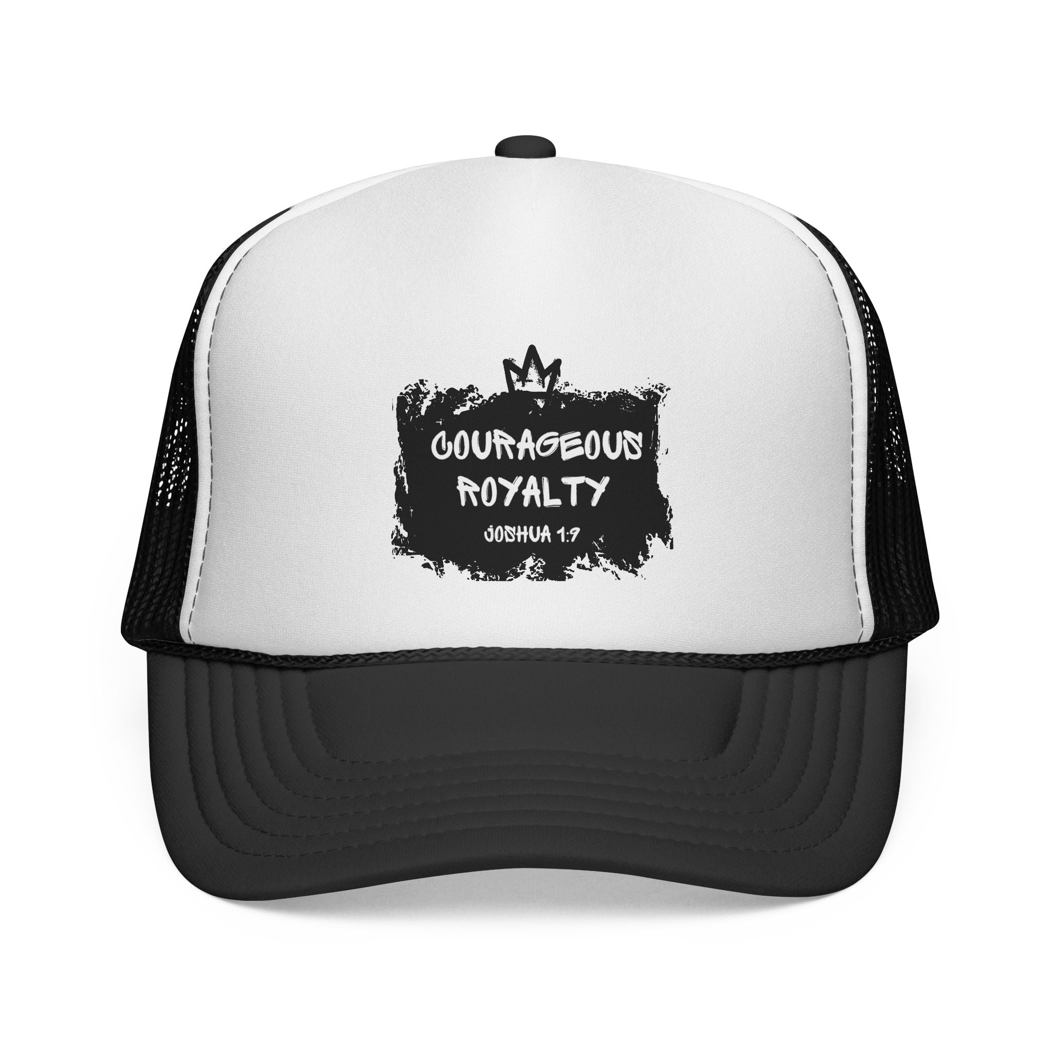 Courageous Royalty Trucker Cap – Patriotic Mesh Hat with Joshua 1:9 Design