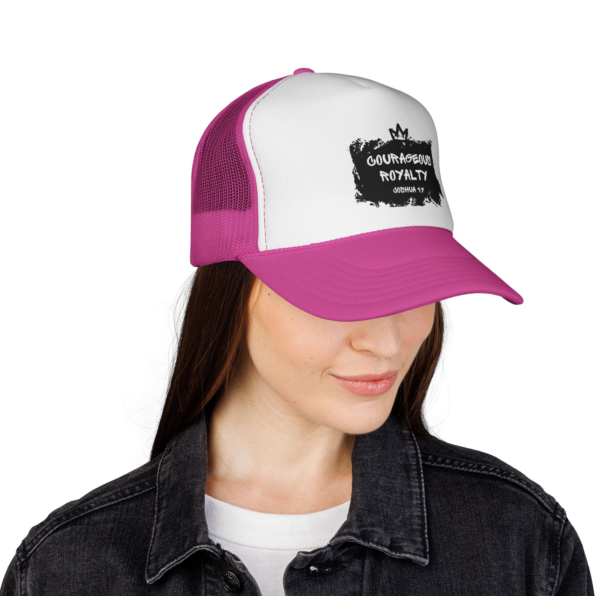 Courageous Royalty Trucker Cap – Patriotic Mesh Hat with Joshua 1:9 Design
