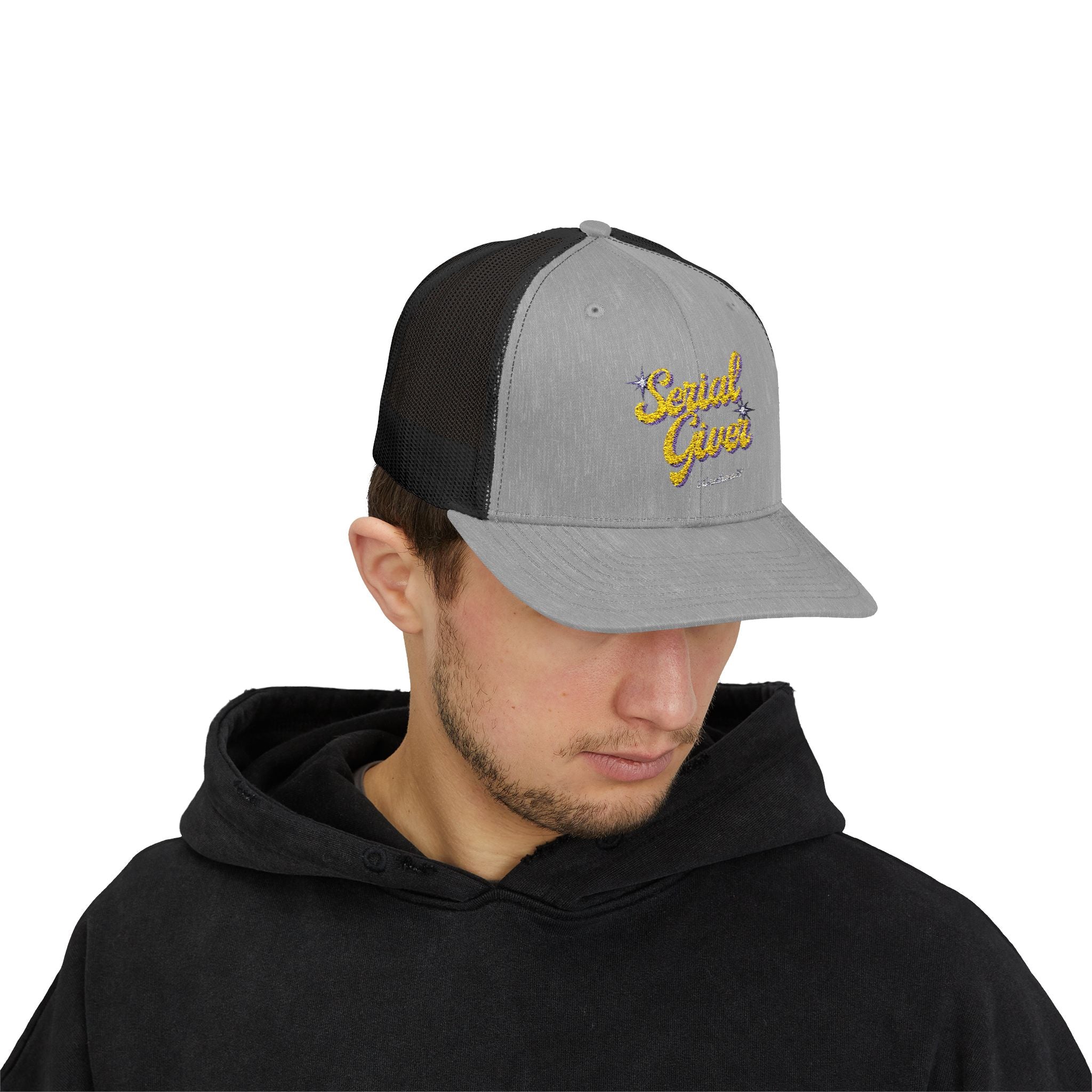 Serial Giver Snapback Trucker Cap — "God loves a cheerful giver" (2 Corinthians 9:7)