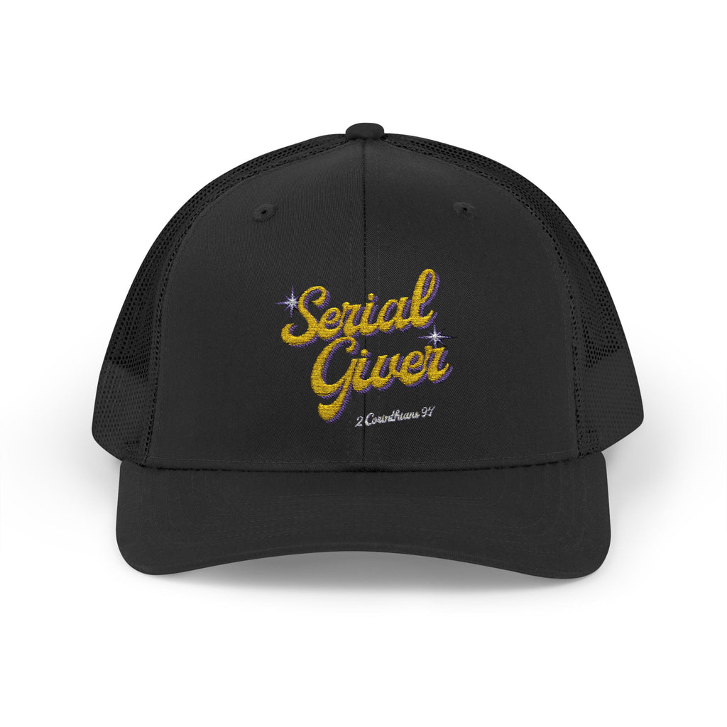 Serial Giver Snapback Trucker Cap — "God loves a cheerful giver" (2 Corinthians 9:7)