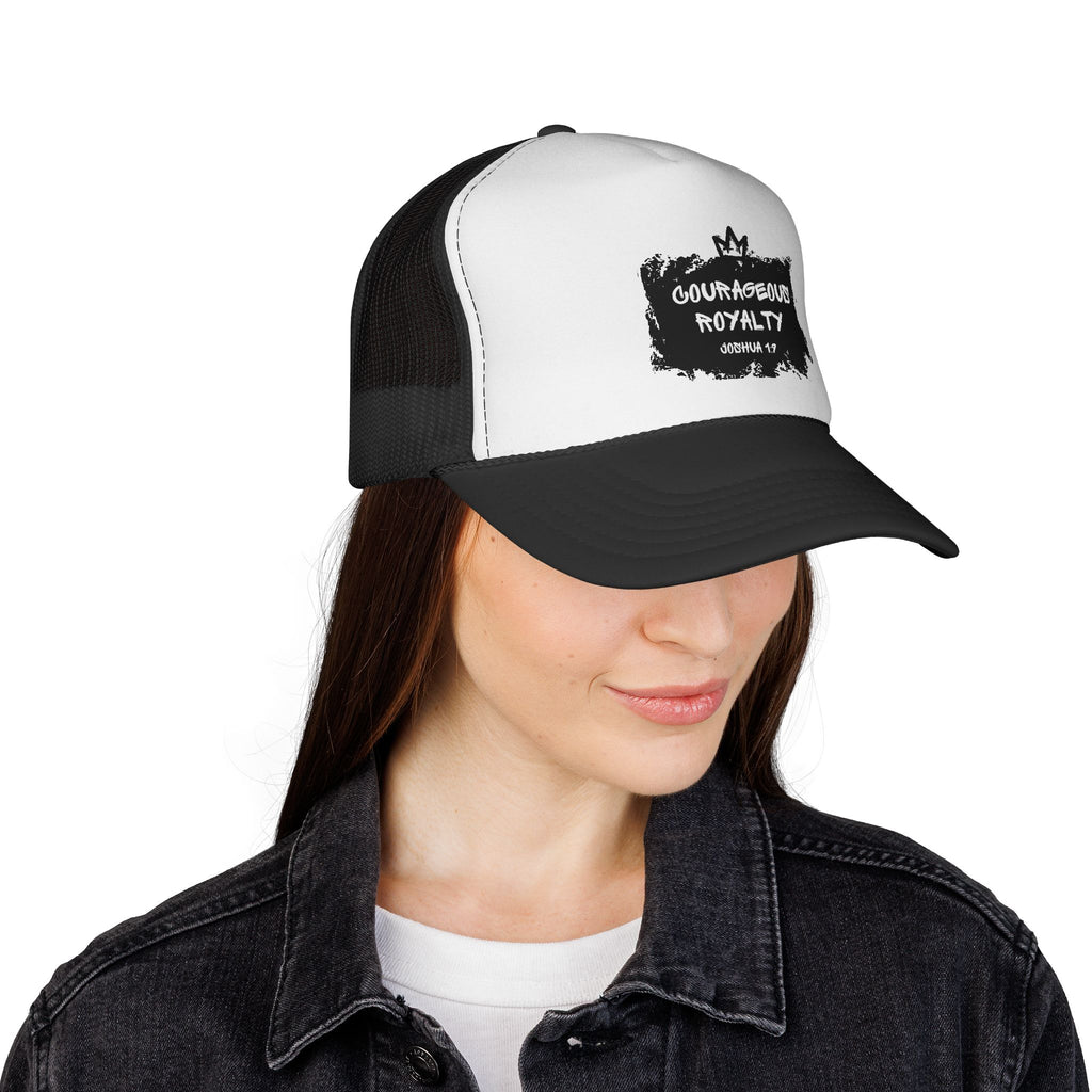 Courageous Royalty Trucker Cap – Patriotic Mesh Hat with Joshua 1:9 Design