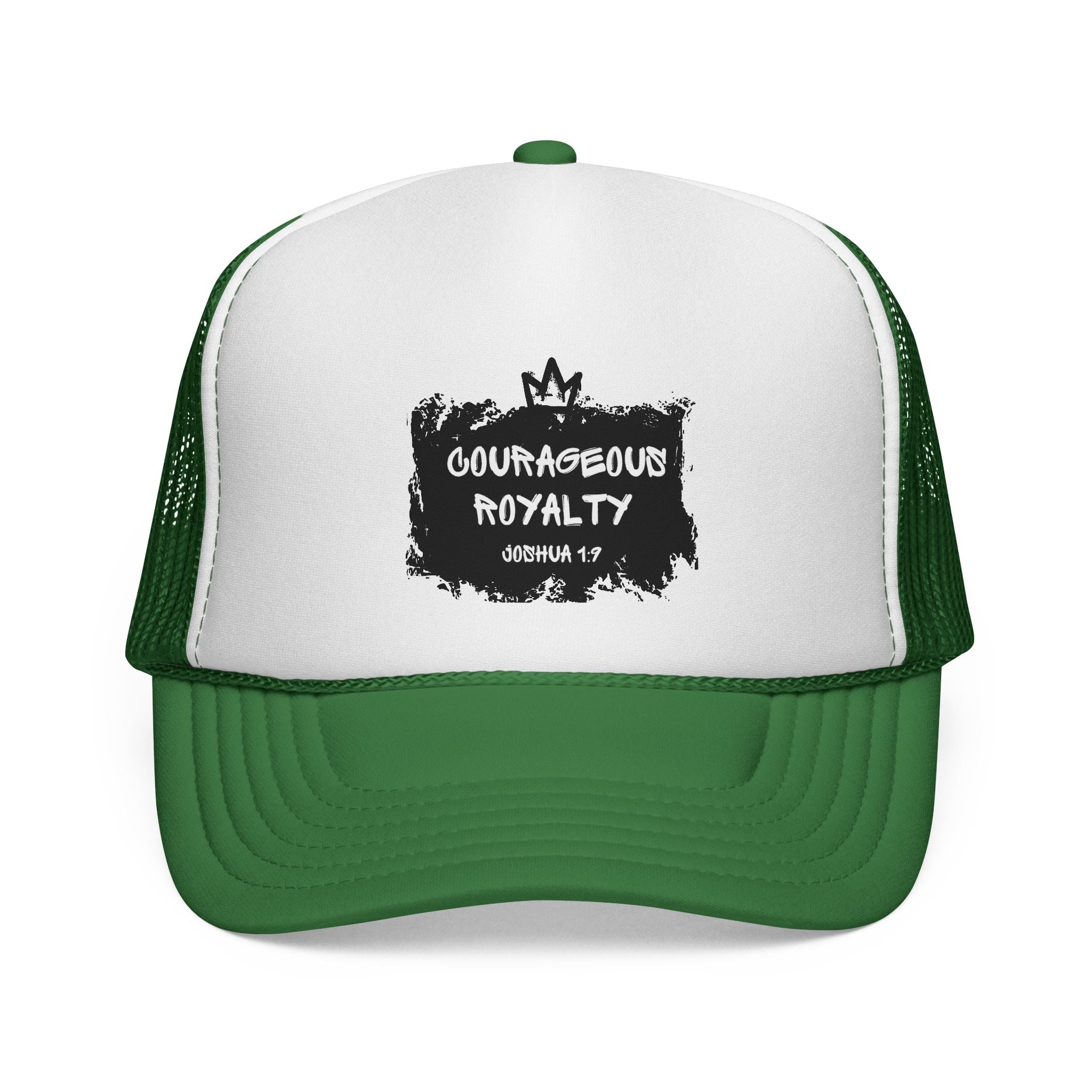 Courageous Royalty Trucker Cap – Patriotic Mesh Hat with Joshua 1:9 Design