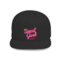 Serial Giver Snapback Hat — "God loves a cheerful giver. - 2 Corinthians 9:7" Pink Retro Script Flat Bill Cap