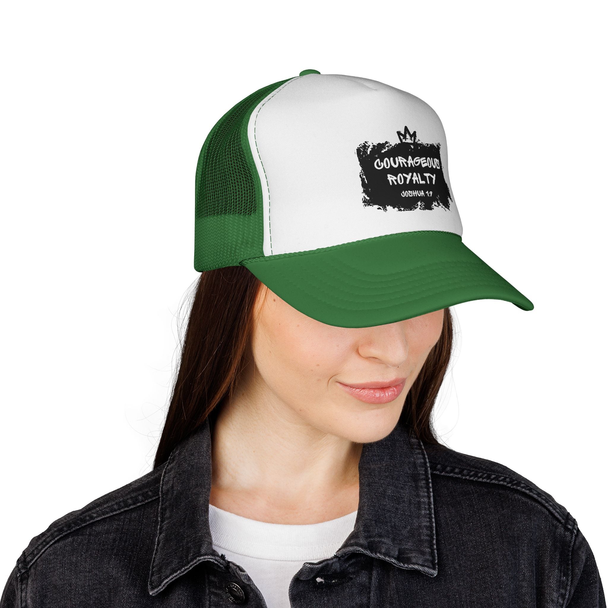 Courageous Royalty Trucker Cap – Patriotic Mesh Hat with Joshua 1:9 Design