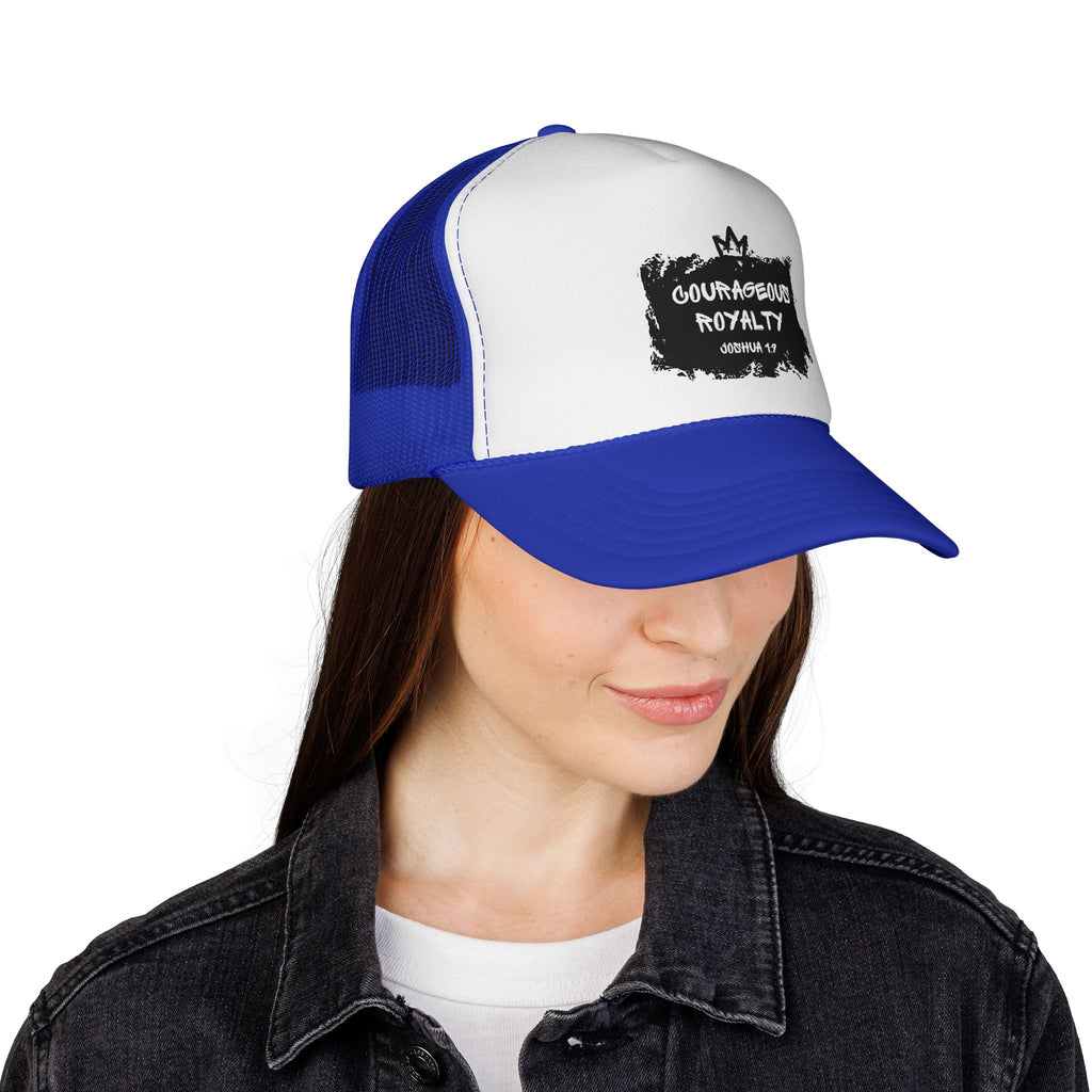 Courageous Royalty Trucker Cap – Patriotic Mesh Hat with Joshua 1:9 Design