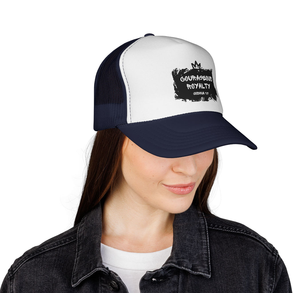 Courageous Royalty Trucker Cap – Patriotic Mesh Hat with Joshua 1:9 Design