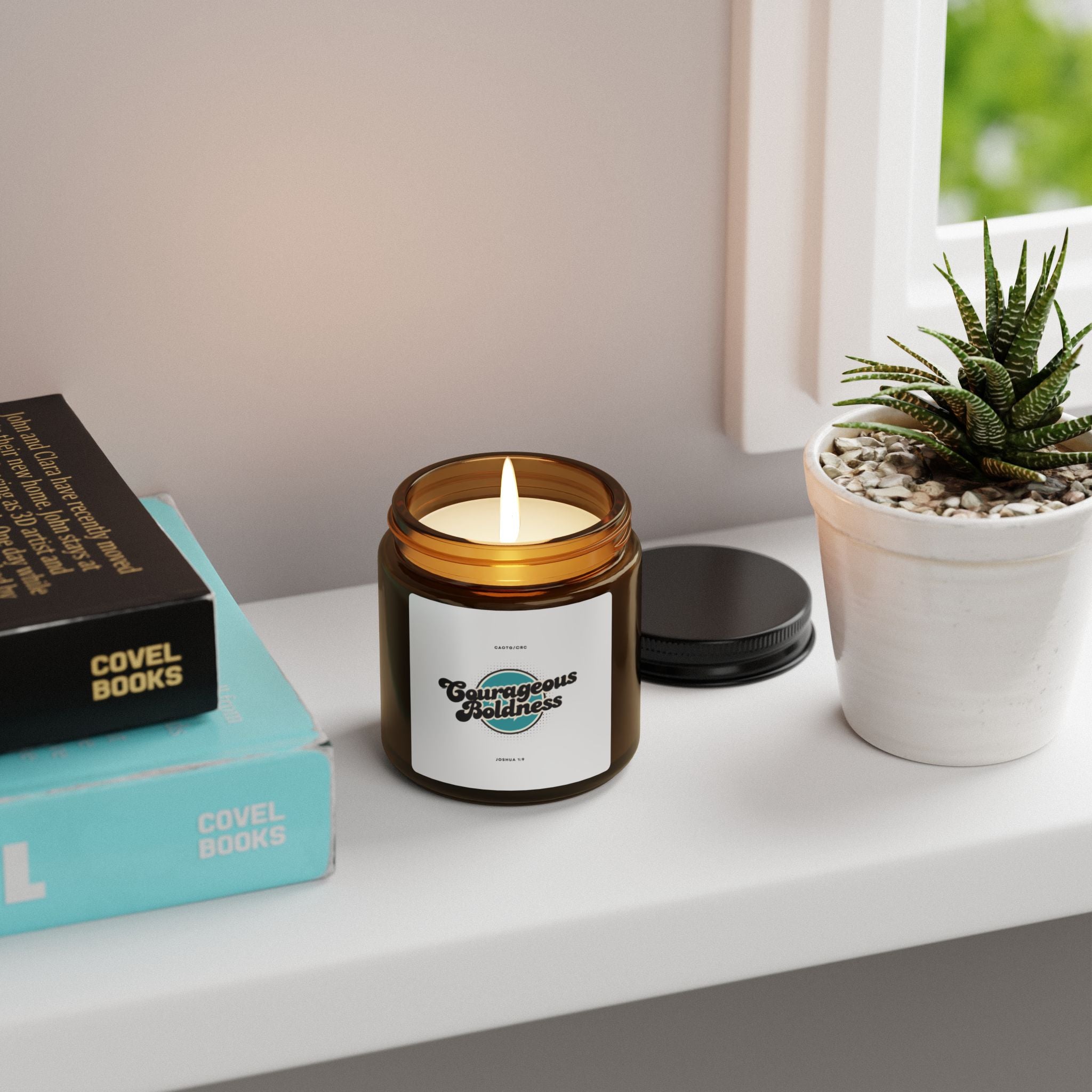 Courageous Boldness Joshua 1:9 Scented Soy Candle — Amber Jar (Multiple Sizes)