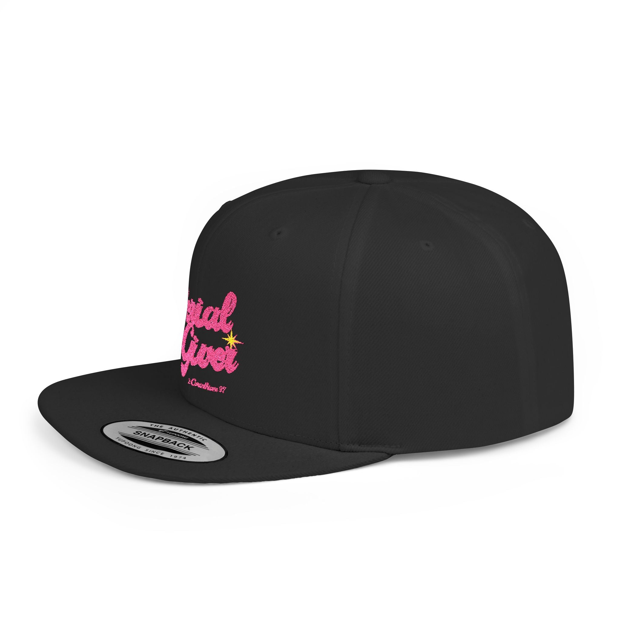 Serial Giver Snapback Hat — "God loves a cheerful giver. - 2 Corinthians 9:7" Pink Retro Script Flat Bill Cap