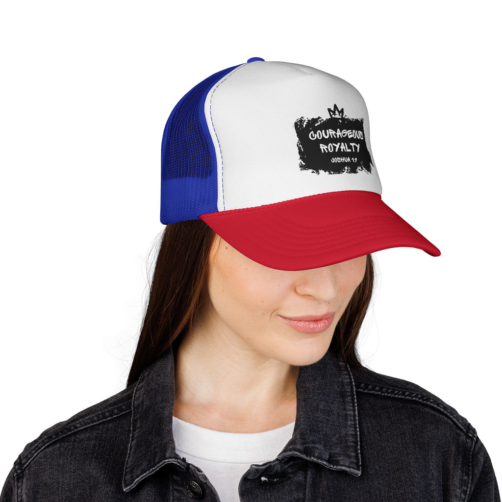 Courageous Royalty Trucker Cap – Patriotic Mesh Hat with Joshua 1:9 Design