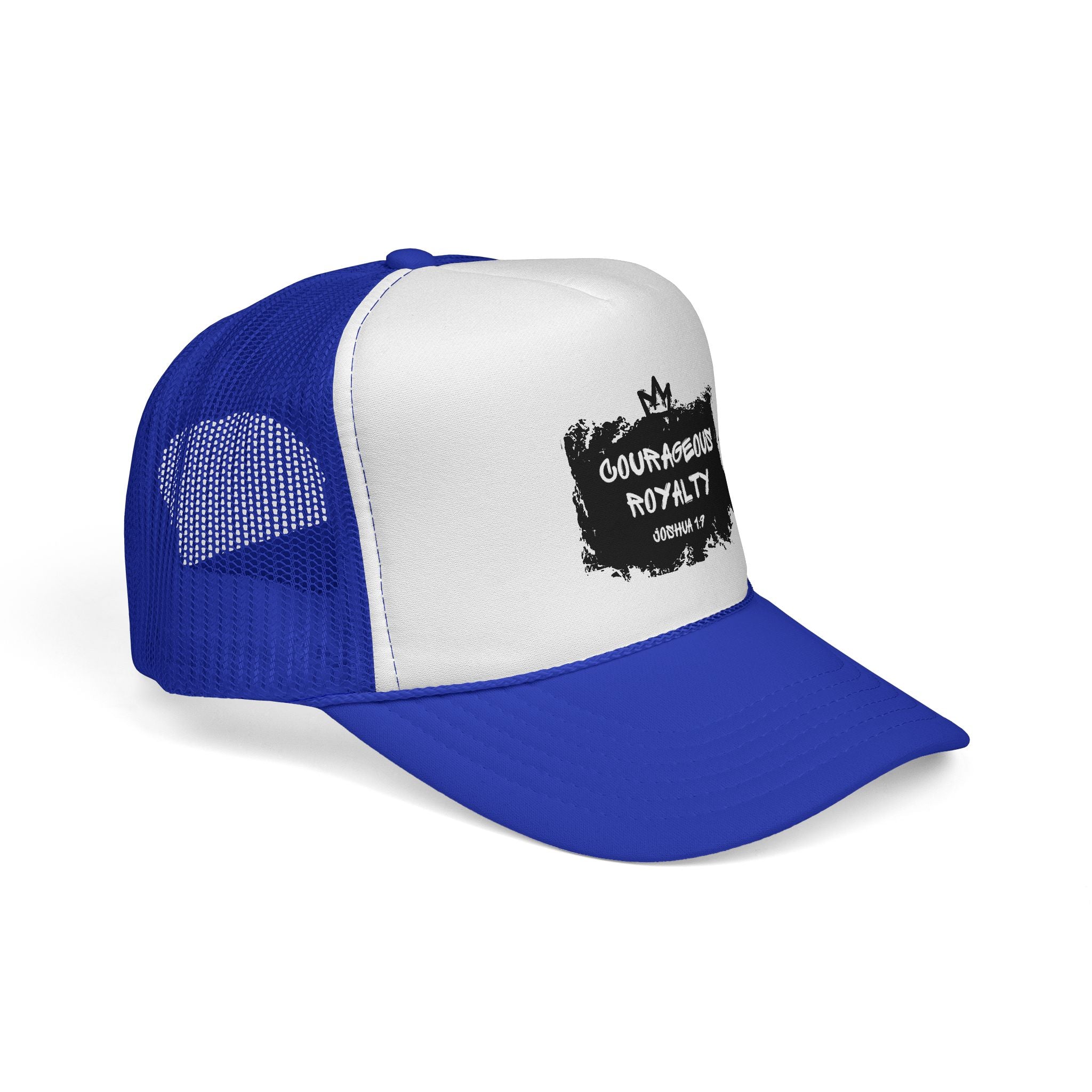 Courageous Royalty Trucker Cap – Patriotic Mesh Hat with Joshua 1:9 Design